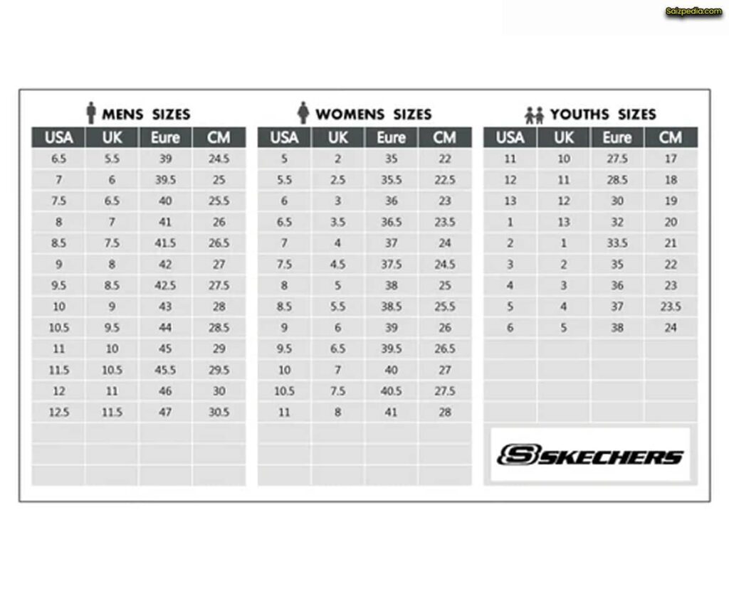 carta saiz kasut skechers